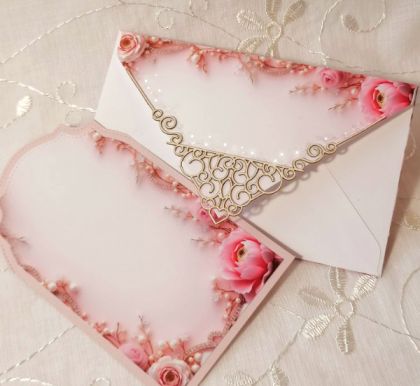 Комплект плик с вложка - Нежно Розово Камъни и Перли - 15,70 х 10,00 см