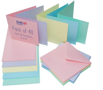 Комплект картички с пликове Пастелни цветове  - 15,00 x 15,00 cm - 40 бр 