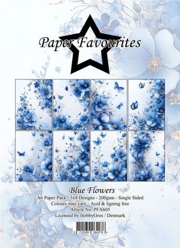 Дизайнерска хартия Blue Flowers - 10.00 х 15,00 см - 24 листа