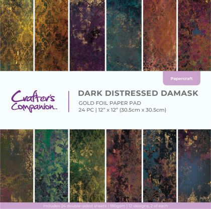 Комплект дизайнерскa хартия с металиков печат - Dark Distressed Damask - 24 листа