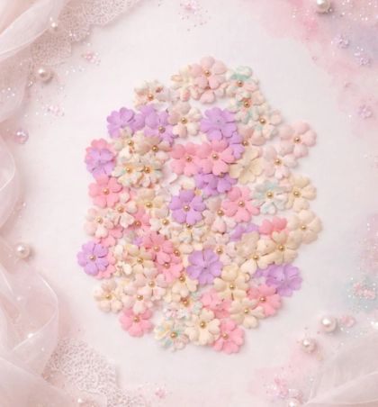 Ръчно изработени цветя от хартия за картички и скрапбук - Пастелни цветове - 90 бр.