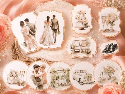 Комплект готови декоративни композиции Coral Wedding – 3D елементи за картички и scrapbooking - 11 броя