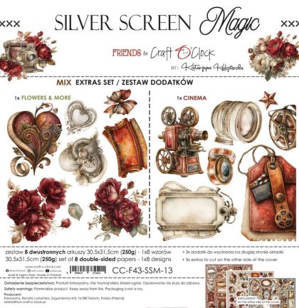 Комплект дизайнерска хартия - Silver Screen Magic, Flowers… and Cinema - 8 листа