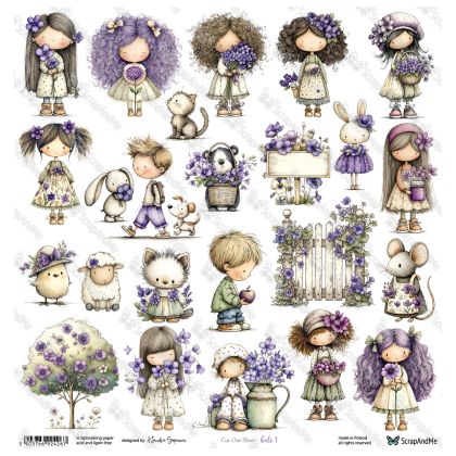Дизайнерскa хартия - Lovely Day In Violet – Kids 1 - 1 лист