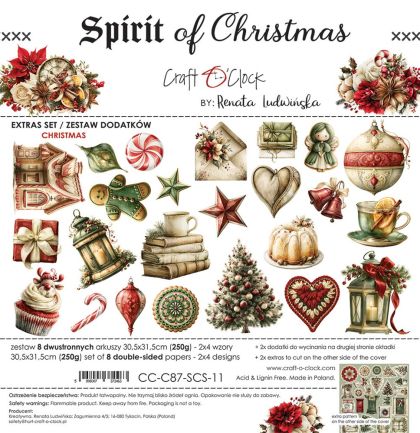 Комплект дизайнерска хартия с елементи за изрязване -Christmas/ Spirit Of Christmas  - 8 листа
