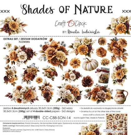 Комплект дизайнерска хартия с елементи за изрязване 30,50х30,50 см - Flowers & More / Shades Of Nature - 4 листа