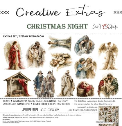 Комплект дизайнерска хартия с елементи за изрязване 30,50х30,50 см - Christmas Night - 4 листа