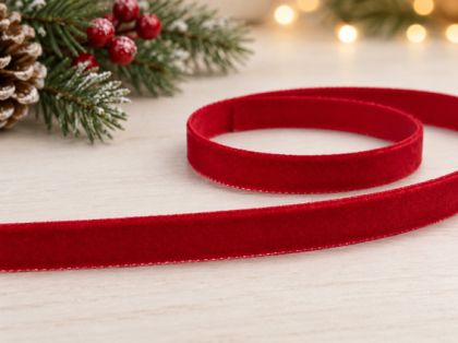 Кадифена панделка – Червено – 1 см – 1 м
