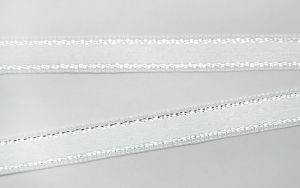 Панделка сатен - бяла със сребърен кант - 10м