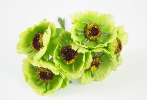 Текстилни цветя с велурени тичинки - Светло Зелено - 6 бр.