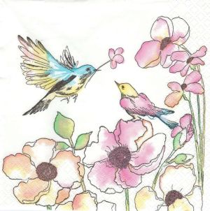 Салфетка  Watercolor Bird & Flowers  017501