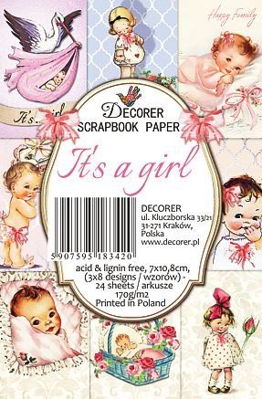 Decorer хартия - IT'S A GIRL - 7 х 10.8см. - 24 листа