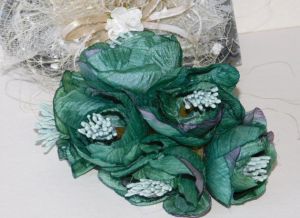 Букет цветя от плат с тичинки - Петролено зелено меланж - 6 бр.