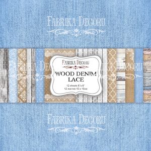 Комплект дизайнерска хартия - Wood Denim Lace - 12 двустранни листа