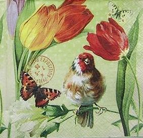 Салфетка Vintage spring tulip birds 21657