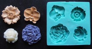 Силиконов молд - Цветя - Роза, божур, орхидея , цвете - 4 елемента