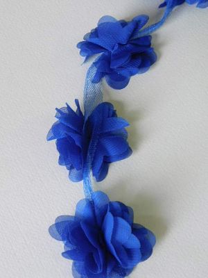 Тюлена лента с цветя - Кобалтово синьо- 1 м.
