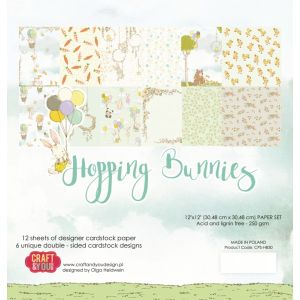 Комплект дизайнерска хартия - HOPPING BUNNIES - 12 листа