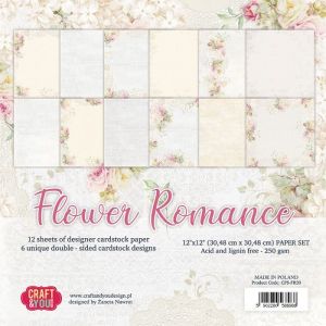 Комплект дизайнерска хартия - FLOWER ROMANCE - 12 листа