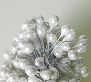 Тичинки - Бяла Перла на декоративна тел Големи - 20 бр