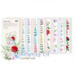 Комплект дизайнерска хартия с елементи за изрязване -  Flowers 01 - 24 листа
