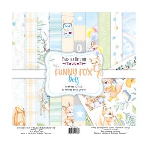Комплект дизайнерска хартия - FUNNY FOX BOY - 10 двустранни листа