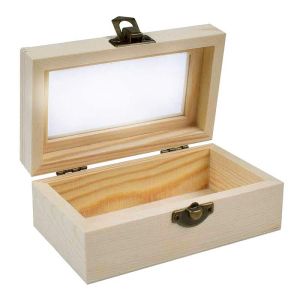 Дървена кутия със стъклен капак - 12.50 x 7.20 x 5.20 cm