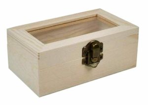 Дървена кутия със стъклен капак - 12.50 x 7.20 x 5.20 cm