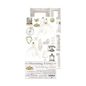 Комплект дизайнерска хартия с елементи за изрязване - CHARMING PREMIUM EXTRAS SET - WEDDING - 12 листа
