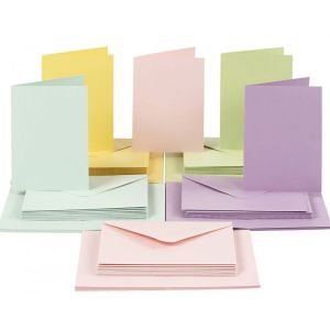 Комплект картички с пликове  Mix- 5 пастелни цвята - 50 бр. - А6
