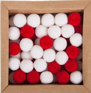 Кашмирени Пухчета (Помпони) 20 mm : 60 броя : Микс : Бяло и Червено