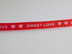 Панделка рипс надпис - Sweet love - Червено  - 2 м.
