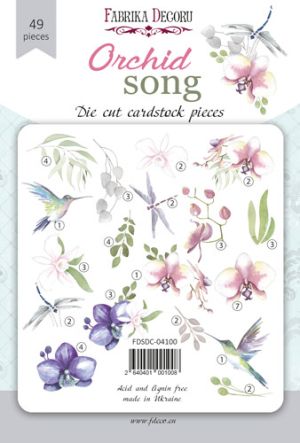Комплект тагове и изрязани елементи - Orchid song- 48 бр.