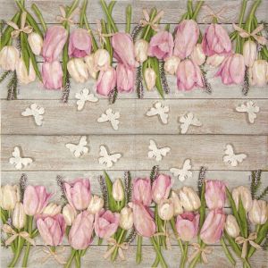 Салфетка White and pink tulips on wood 004401