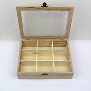 Дървена кутия за чай - 22,00 х 18,00 х 5,00 см. - 9 разделения