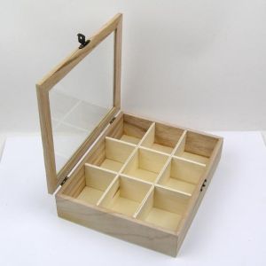 Дървена кутия за чай - 22,00 х 18,00 х 5,00 см. - 9 разделения