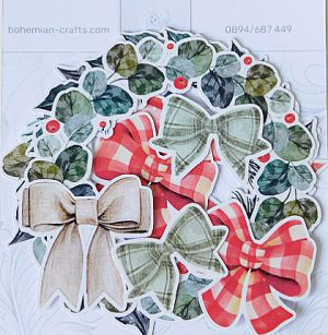 Комплект изрязани елементи - Christmas wreaths with ribbons - 7 бр.