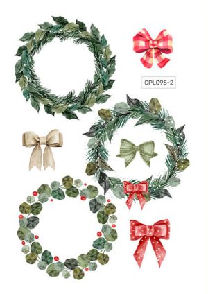Комплект изрязани елементи - Christmas wreaths with ribbons - 7 бр.