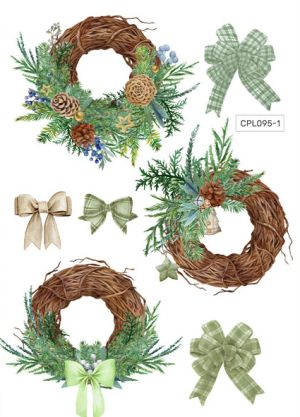 Комплект изрязани елементи - Christmas wreaths in a rustic style  - 7 бр.