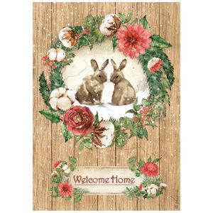 Фина оризова хартия за декупаж 21 x 29.7 cm. - Home for the holidays welcome home bunnies