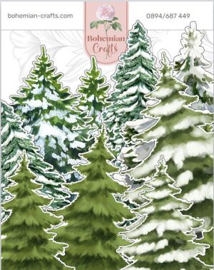 Комплект изрязани елементи - Winter Christmas trees - 18 бр.