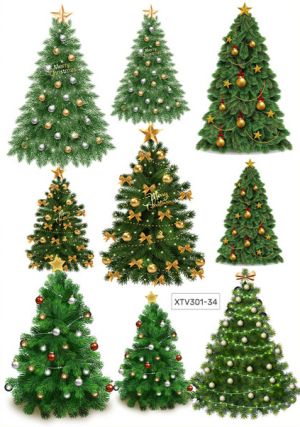 Комплект изрязани елементи - Christmas trees with decorations - 17 бр.
