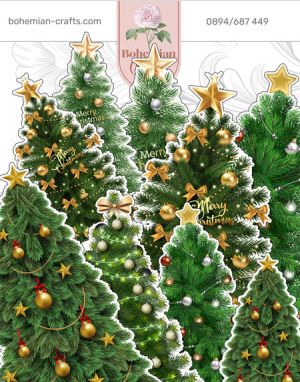 Комплект изрязани елементи - Christmas trees with decorations - 17 бр.