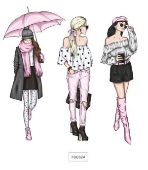 Комплект изрязани елементи - Ladies in pink - 3 бр.