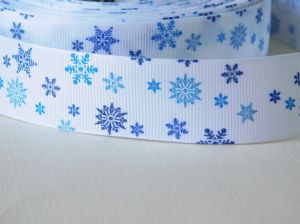 Панделка рипс -Бяла Сини снежинки  - 2 м.