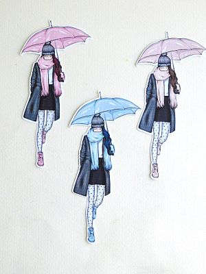 Комплект изрязани елементи - Lady with umbrella - 3 бр.