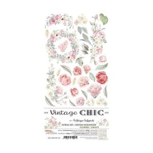 Комплект дизайнерска хартия с елементи за изрязване -VINTAGE CHIC  FLOWERS -  12 листа