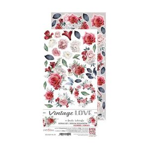 Комплект дизайнерска хартия с елементи за изрязване - VINTAGE LOVE FLOWERS - 12 листа