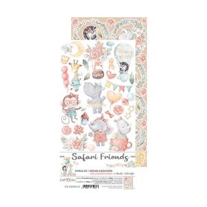 Комплект дизайнерска хартия с елементи за изрязване - SAFARI FRIENDS GIRL - 18 листа