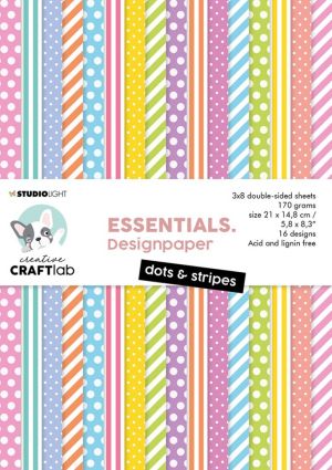 Комплект дизайнерска хартия - Dots and stripes Essentials - 24 листа